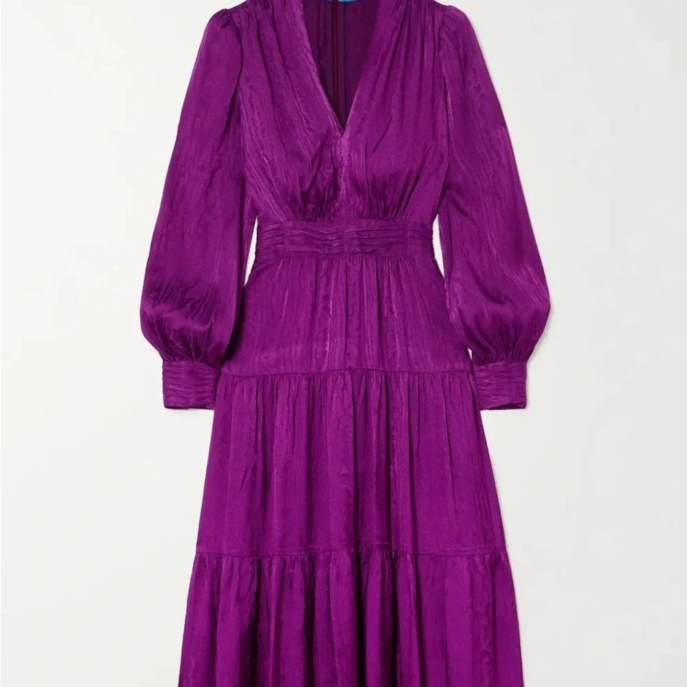 Sabina Musayev Ray Satin Jacquard Tiered Midi Dress Purple S - Picture 1 of 10